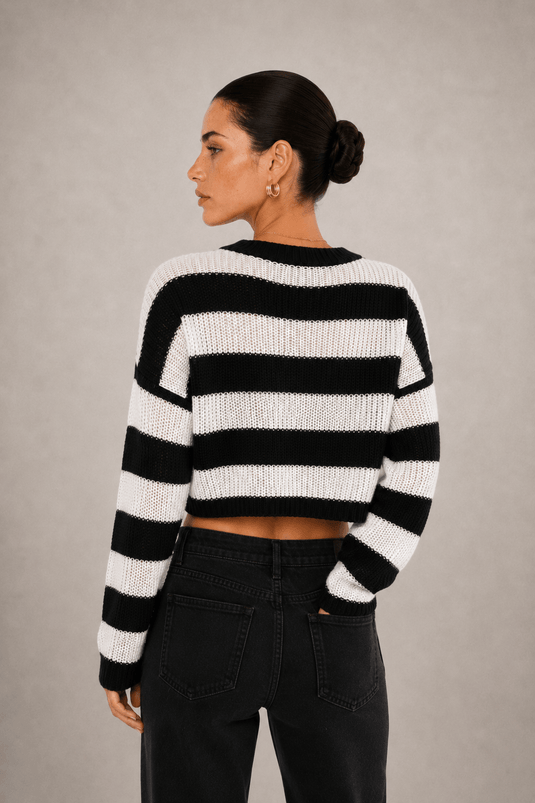 Suéter Feminino Cropped Listrado Celinea