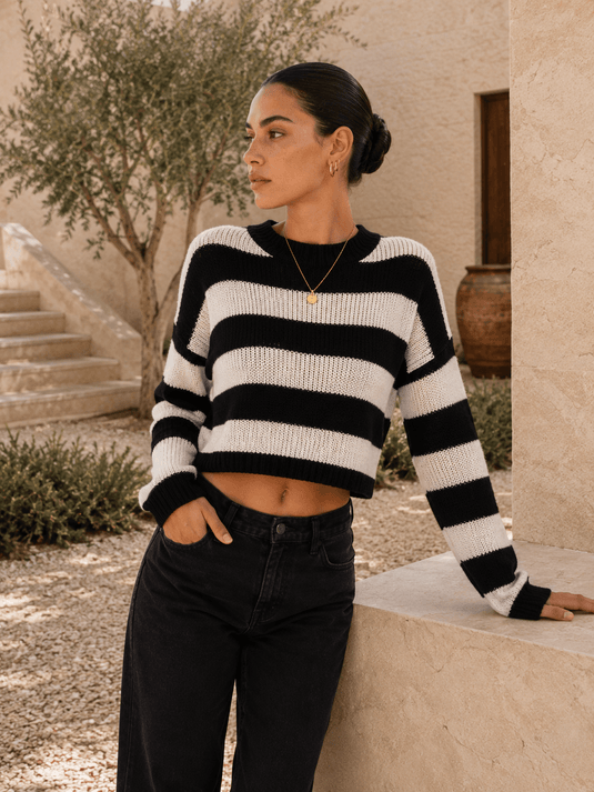 Suéter Feminino Cropped Listrado Celinea