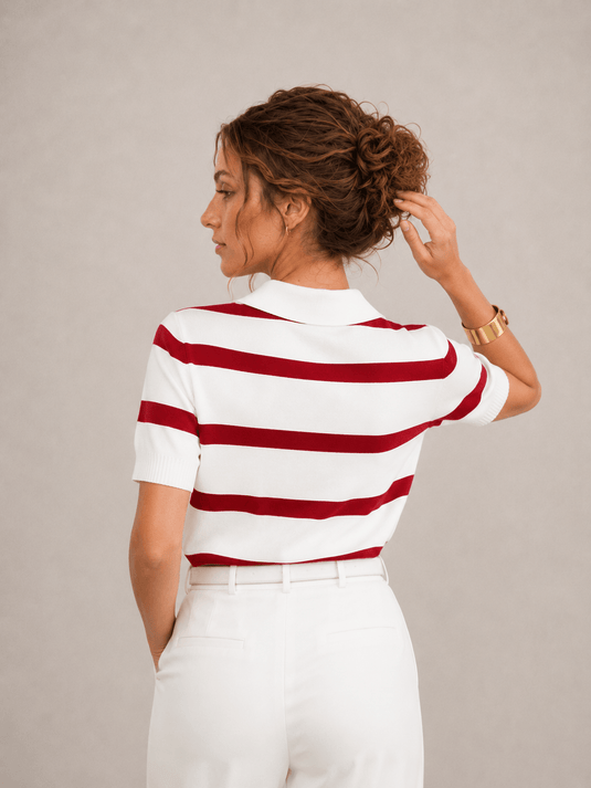 Suéter Feminino Gola Polo Listrado Alina