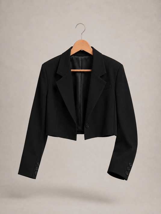 Blazer Cropped Feminino de Alfaiataria Valen