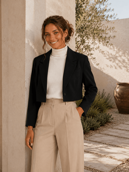 Blazer Cropped Feminino de Alfaiataria Valen