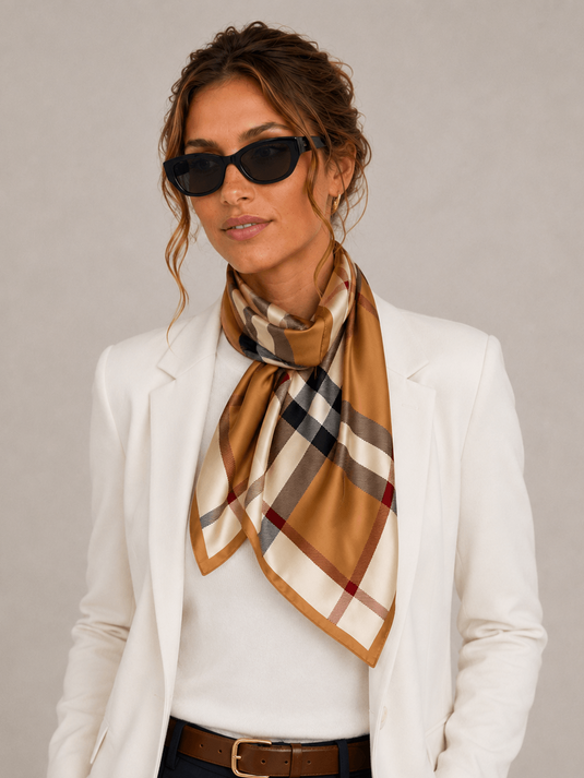 Lenço Feminino Xadrez 90x90 Hermes | Uso Versátil