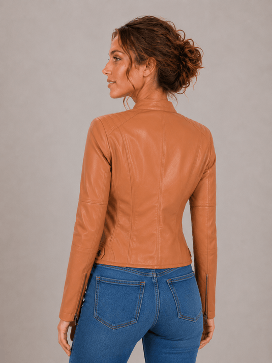Jaqueta Feminina de Couro Sintético Caramelo Colin