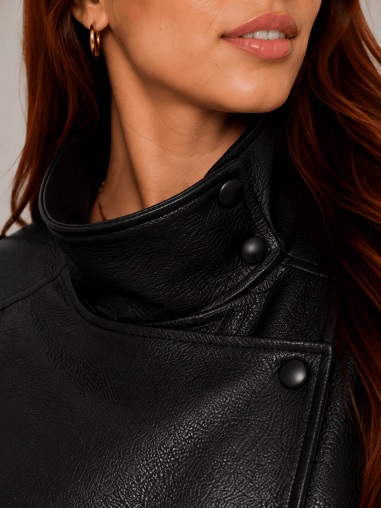 Jaqueta Feminina de Couro Sintético Oversized Veyra