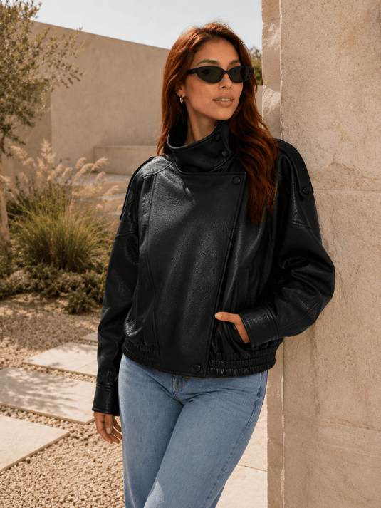 Jaqueta Feminina de Couro Sintético Oversized Veyra