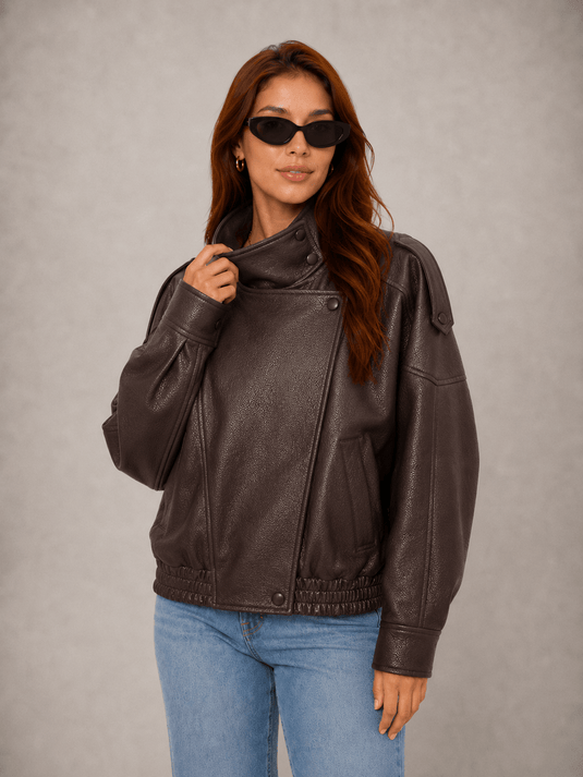 Jaqueta Feminina de Couro Sintético Oversized Veyra