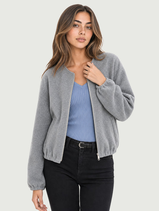 Jaqueta Bomber Feminina Martin Cropped com Mangas Balão