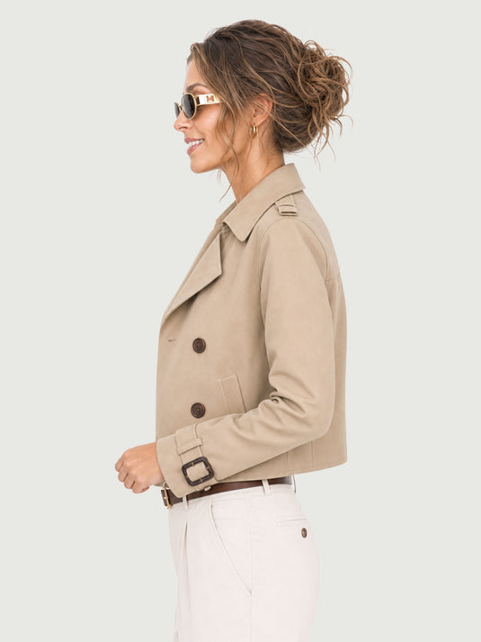 Casaco Feminino Trench Coat Cropped Évora
