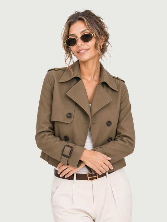 Casaco Feminino Trench Coat Cropped Évora