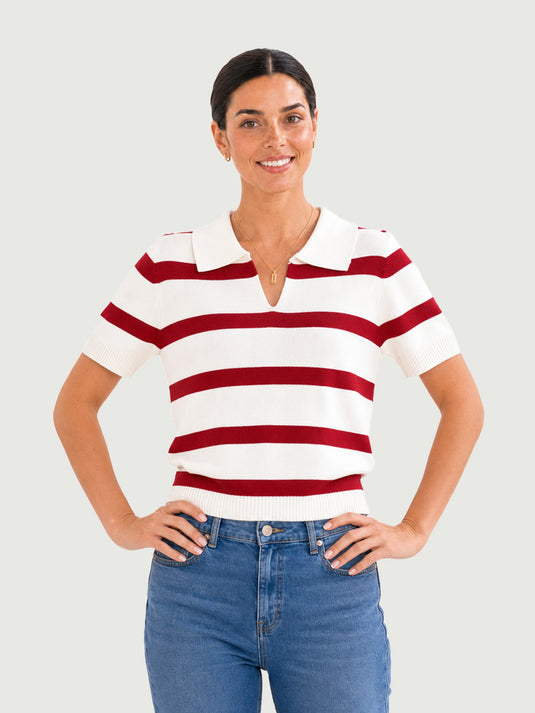 Suéter Feminino Gola Polo Listrado Alina