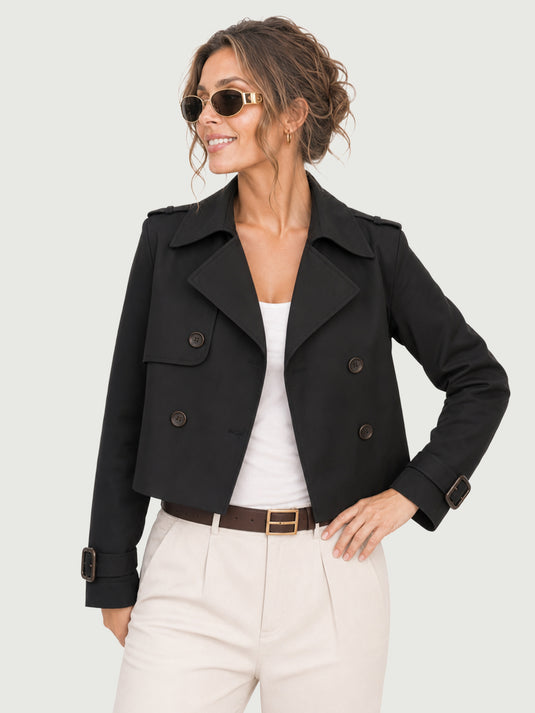 Casaco Feminino Trench Coat Cropped Évora