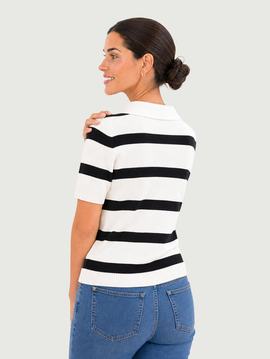 Suéter Feminino Gola Polo Listrado Alina