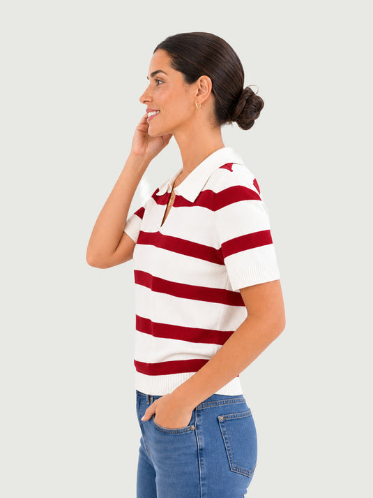 Suéter Feminino Gola Polo Listrado Alina