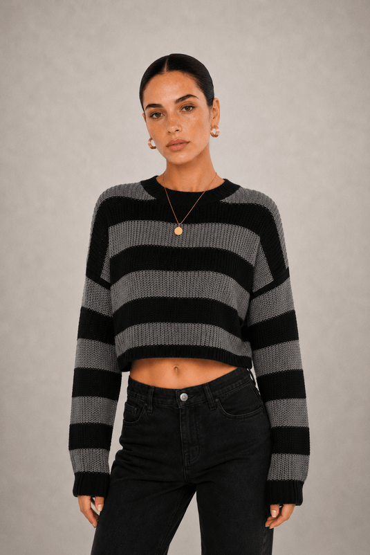 Suéter Feminino Cropped Listrado Celinea