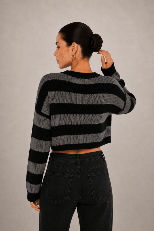 Suéter Feminino Cropped Listrado Celinea