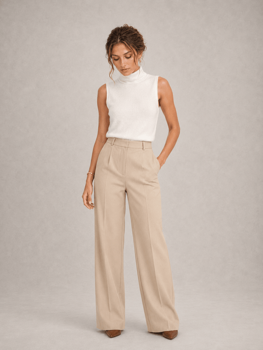 Suéter Feminino de Lã Merino Gola Alta Sem Manga