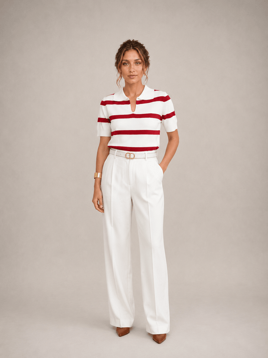 Suéter Feminino Gola Polo Listrado Alina