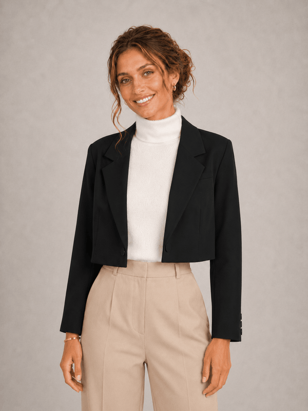 Blazer Cropped Feminino de Alfaiataria Valen