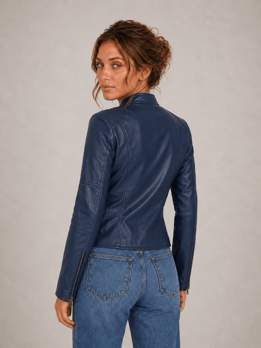 Jaqueta Feminina de Couro Sintético Azul Colin