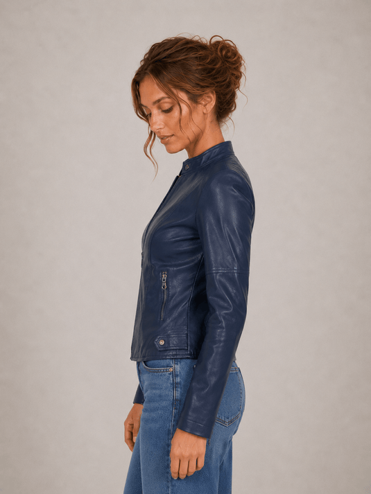 Jaqueta Feminina de Couro Sintético Azul Colin