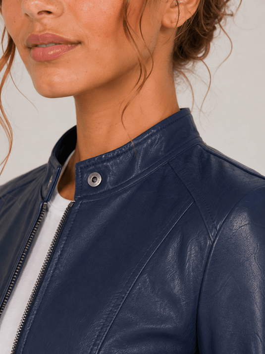 Jaqueta Feminina de Couro Sintético Azul Colin