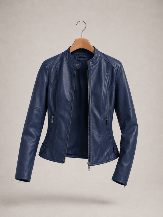 Jaqueta Feminina de Couro Sintético Azul Colin
