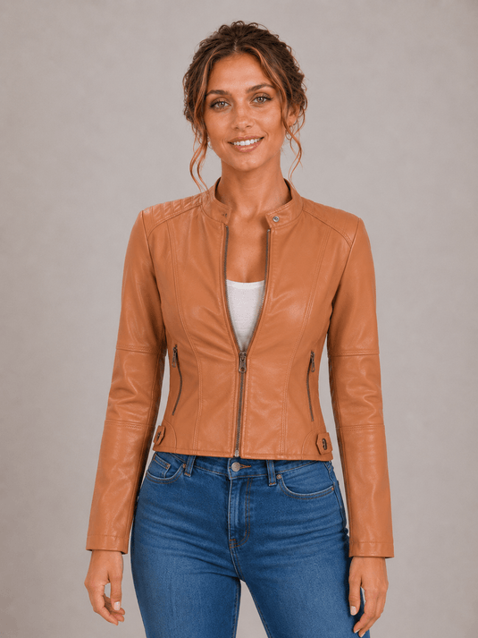 Jaqueta Feminina de Couro Sintético Caramelo Colin