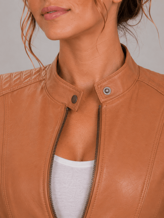 Jaqueta Feminina de Couro Sintético Caramelo Colin
