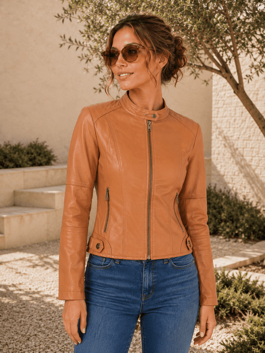 Jaqueta Feminina de Couro Sintético Caramelo Colin