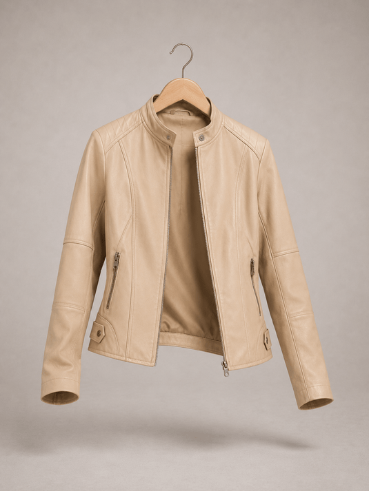 Jaqueta Feminina de Couro Sintético Bege Colin