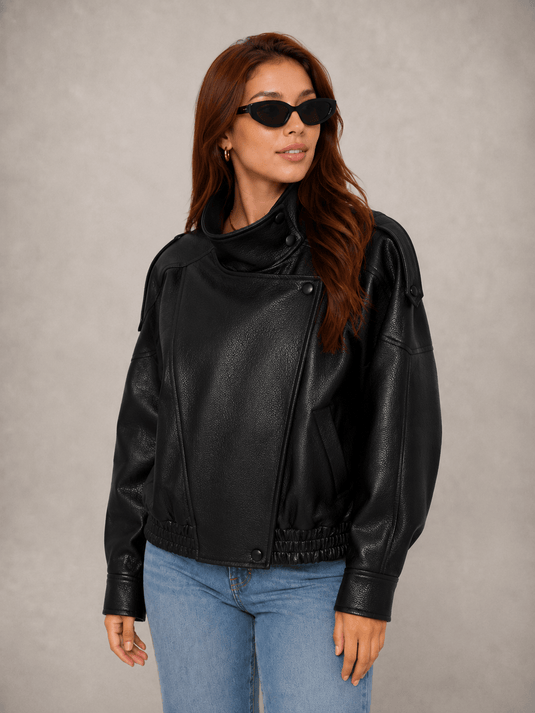 Jaqueta Feminina de Couro Sintético Oversized Veyra