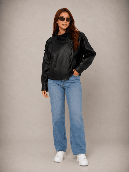 Jaqueta Feminina de Couro Sintético Oversized Veyra