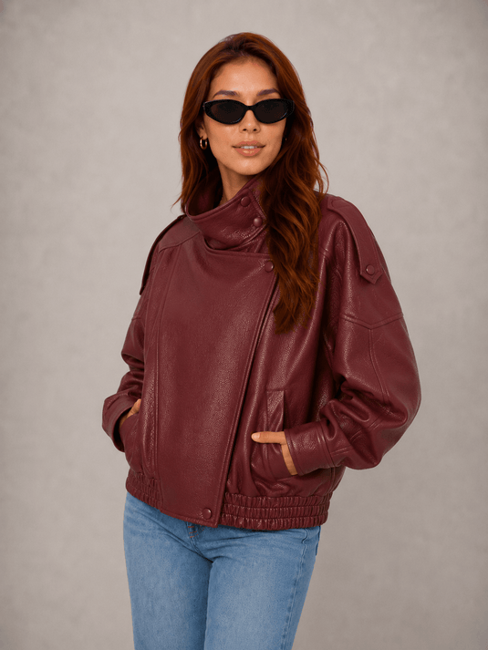 Jaqueta Feminina de Couro Sintético Oversized Veyra