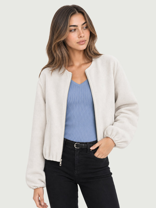 Jaqueta Bomber Feminina Martin Cropped com Mangas Balão