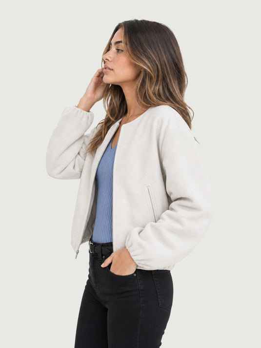 Jaqueta Bomber Feminina Martin Cropped com Mangas Balão