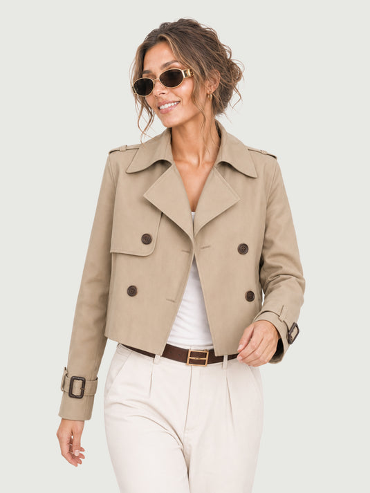 Casaco Feminino Trench Coat Cropped Évora