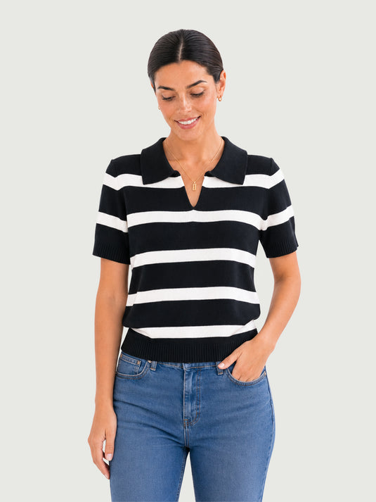 Suéter Feminino Gola Polo Listrado Alina