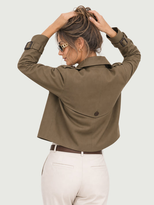 Casaco Feminino Trench Coat Cropped Évora