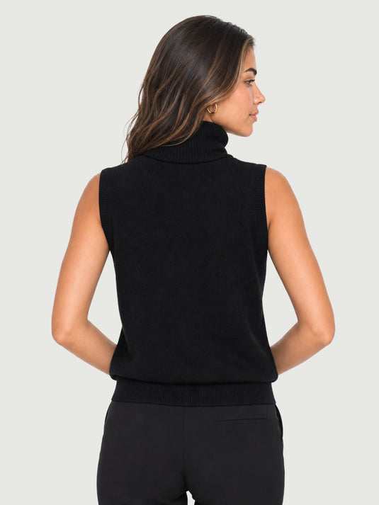 Suéter Feminino de Lã Merino Gola Alta Sem Manga