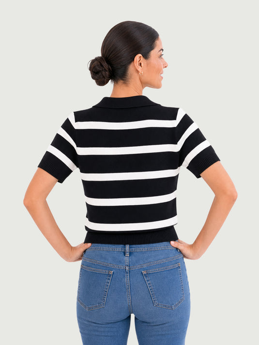 Suéter Feminino Gola Polo Listrado Alina