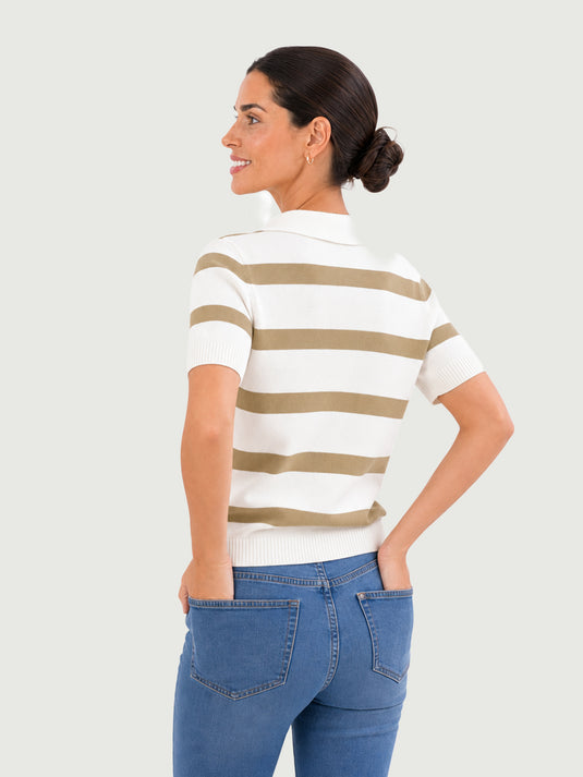 Suéter Feminino Gola Polo Listrado Alina