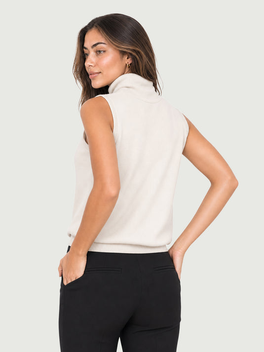 Suéter Feminino de Lã Merino Gola Alta Sem Manga