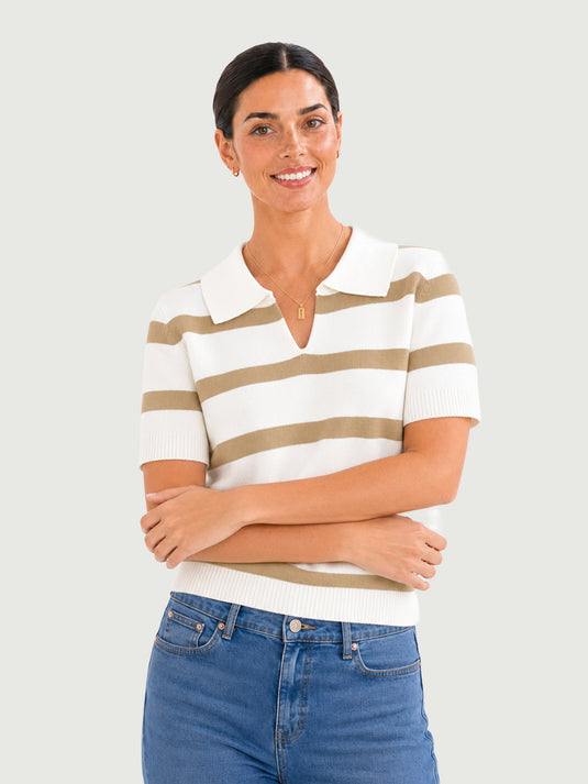 Suéter Feminino Gola Polo Listrado Alina