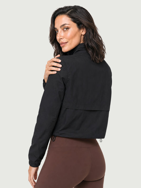 Jaqueta Feminina Esportiva Impermeável Estilo Cropped com Gola Alta Novara