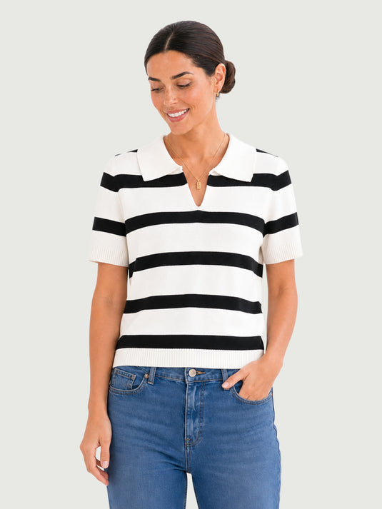 Suéter Feminino Gola Polo Listrado Alina