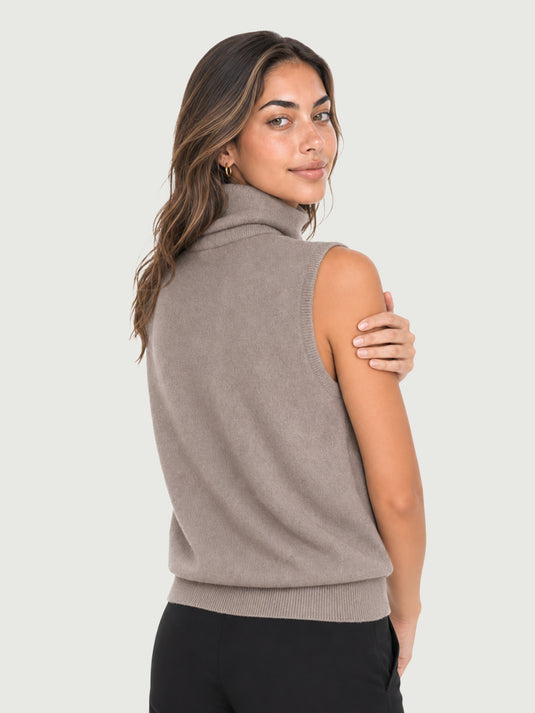 Suéter Feminino de Lã Merino Gola Alta Sem Manga
