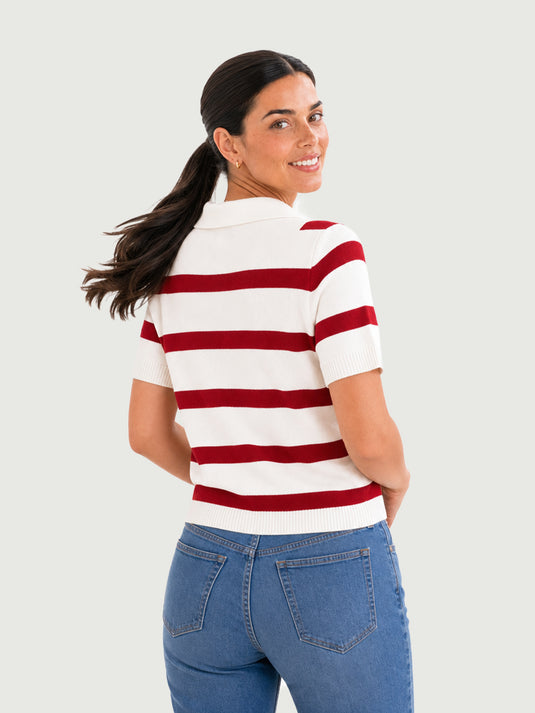 Suéter Feminino Gola Polo Listrado Alina